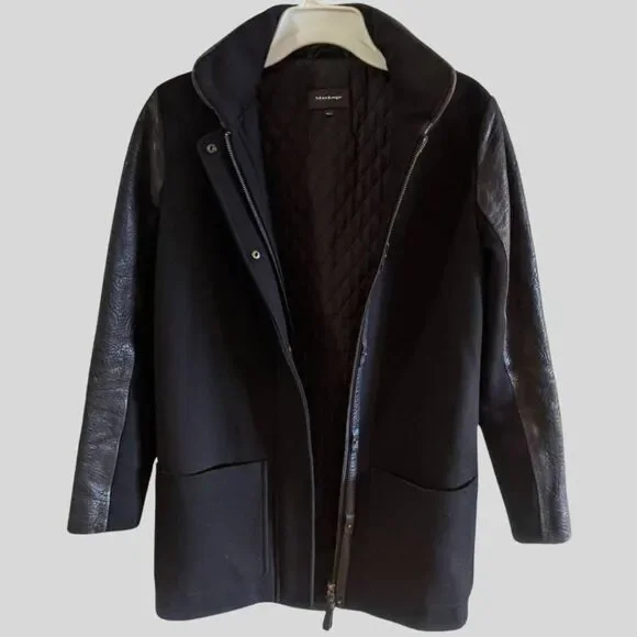 Mackage Moto Coat Jacket Women's Size XS Black Wool Leather Winter Quilted Chic